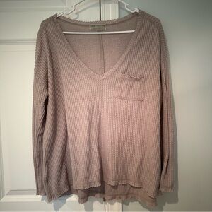 V-Neck Ribbed Sweater in Taupe